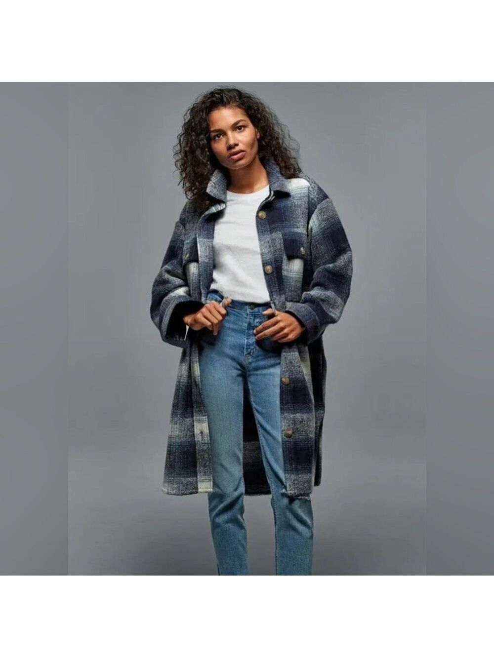 Gap Oversized Plaid Wool Blend Shirt Jacket Shacket Barn Chore Coat NWT S